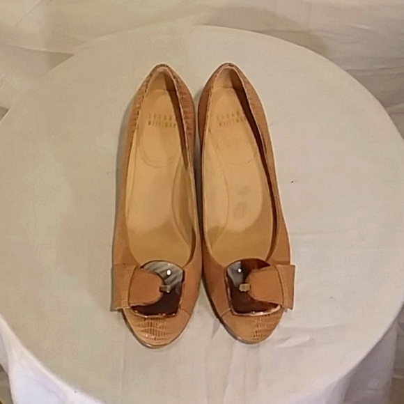 🔥 NWT  Stuart Weitzman Tan textured Leather With Tortoiseshell Buckle Shoes - Picture 6 of 16